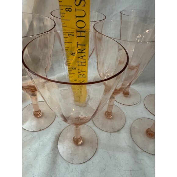 Set of 8 Pink Depression Wine Crystal Glasses MCM Vintage no cracks/chips - Picture 4 of 5